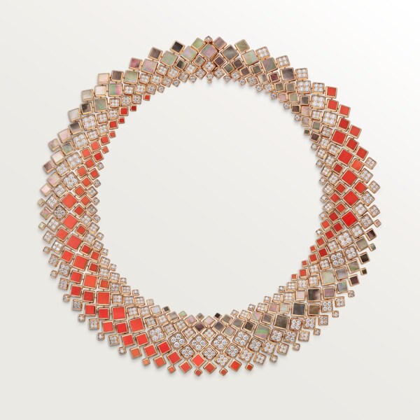 Collar [Sur]naturel Oro rosa, nácar gris, coral, diamantes